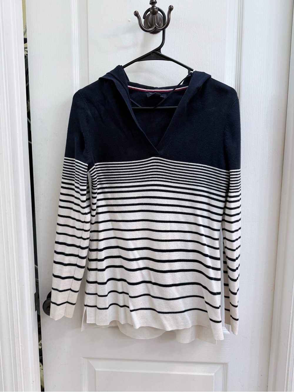 2 for $15 Tommy Hilfiger Navy and White Striped Hooded Knit Top